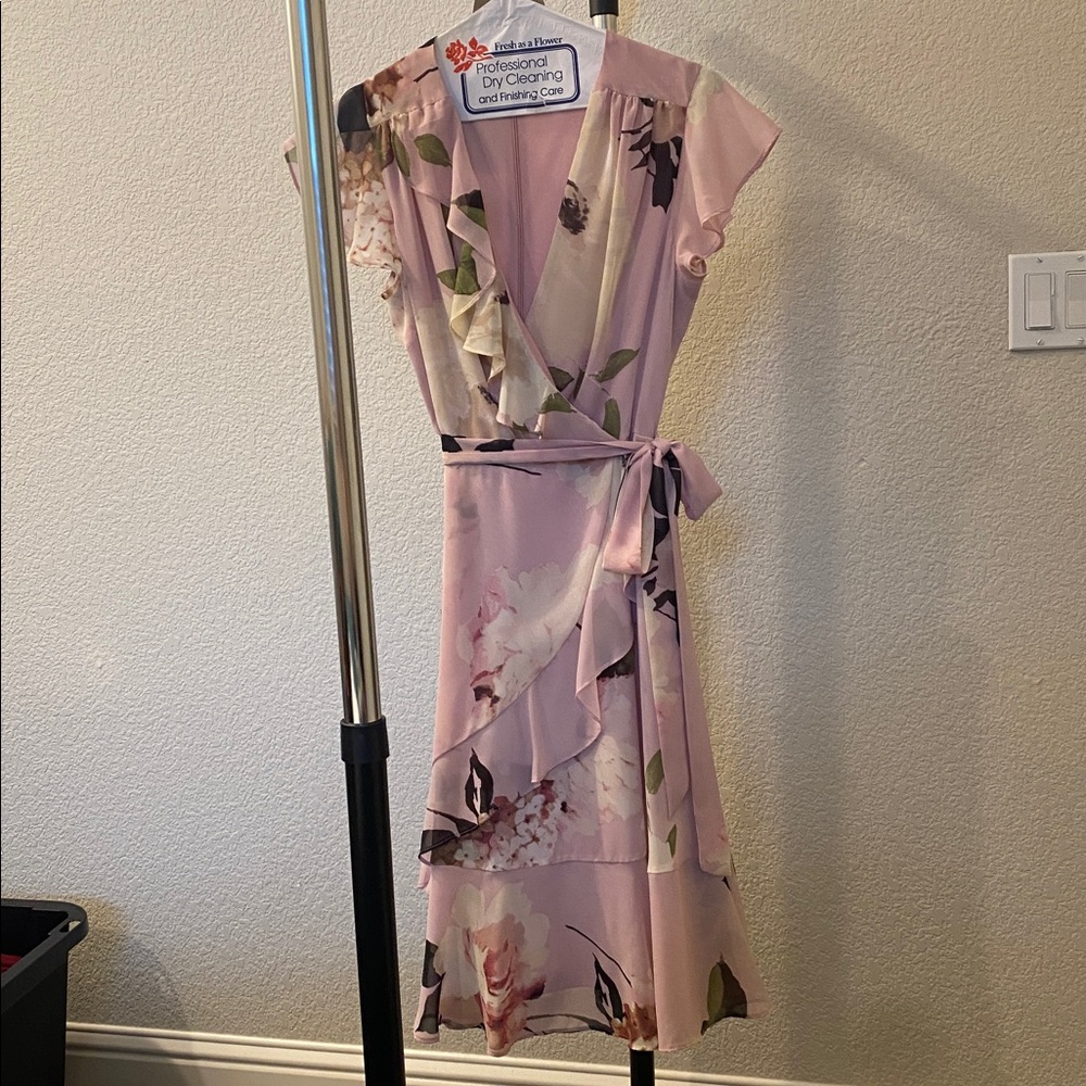 Floral Lavender Pink Ruffle Easter Dress with Waist Tie